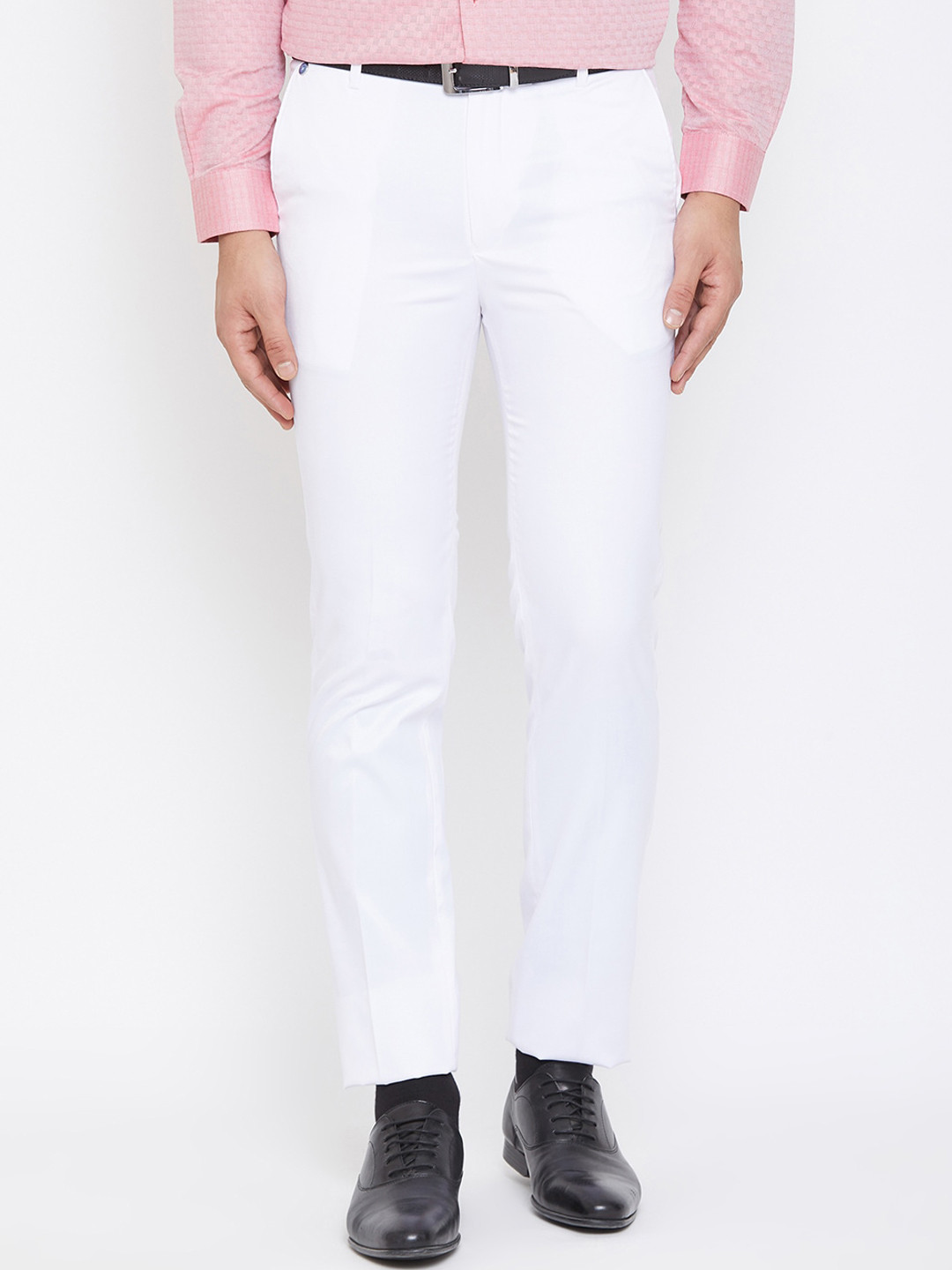 Canary London Men White Slim Fit Solid Formal Trousers