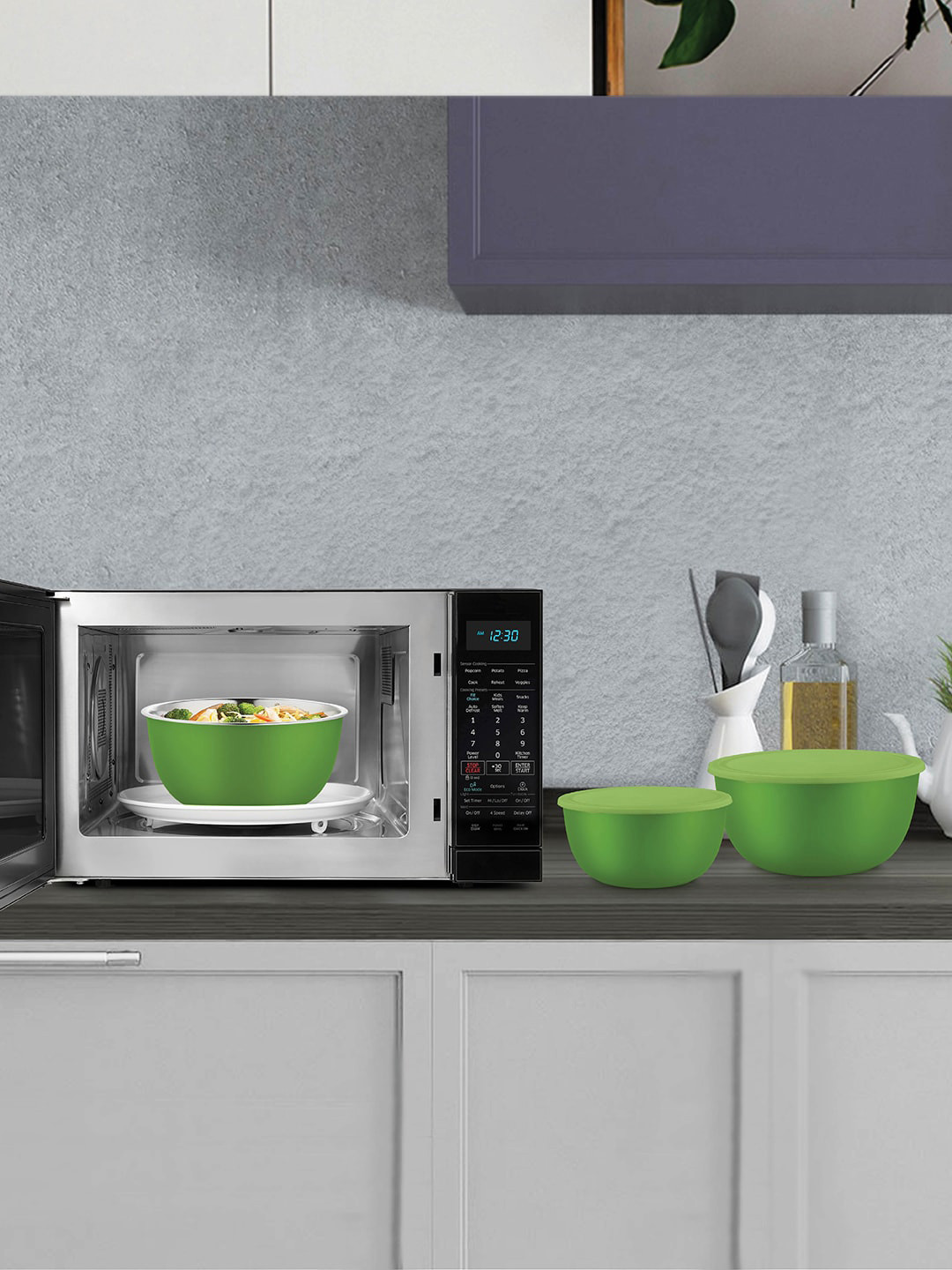 Jensons Flora Green Stainless Steel Dishwasher Safe 3 Piece Flip Top Fridge Container