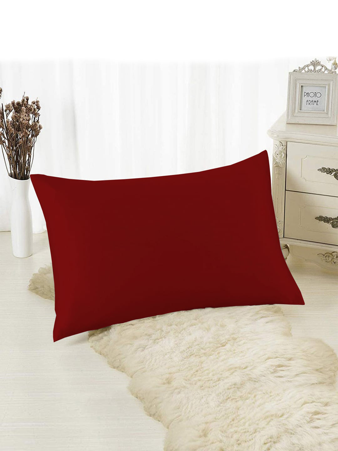 Kuber Industries Maroon Solid Polyester Stain-Resistant Medium Fibre Sleep Pillow-60 x 40 x 1 cm