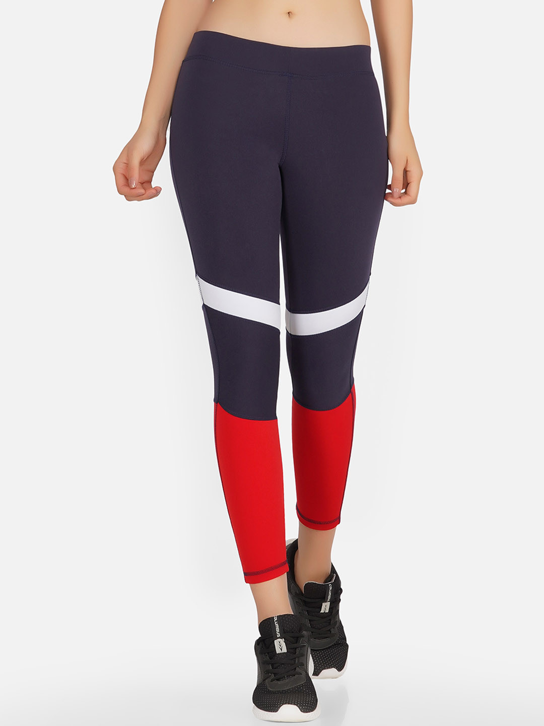 NEU LOOK FASHION Women Navy Blue & Red Colourblocked Gym Tights