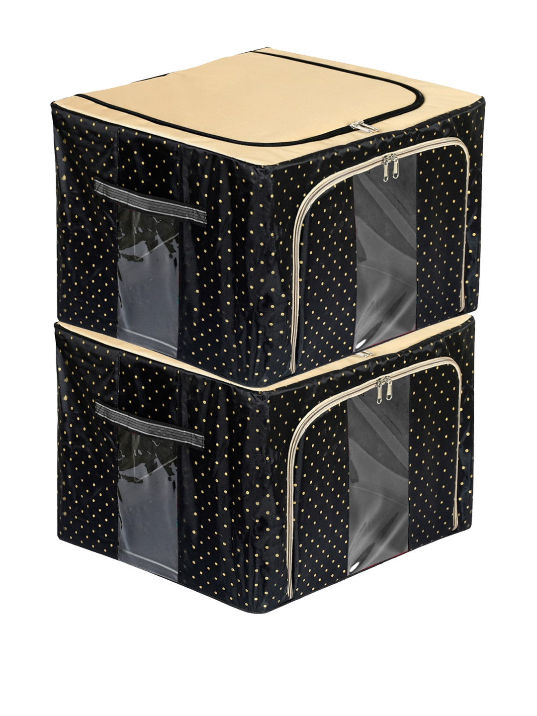 Kuber Industries Set Of 2 Black & Beige Printed Storage Box Organisers With Zips