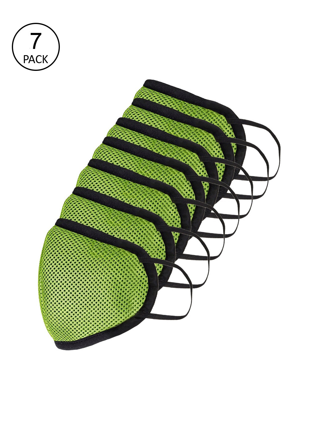 Teakwood Leathers Pack Of 7 Lime Green & Black Textured 3-Ply Reusable Cloth Masks