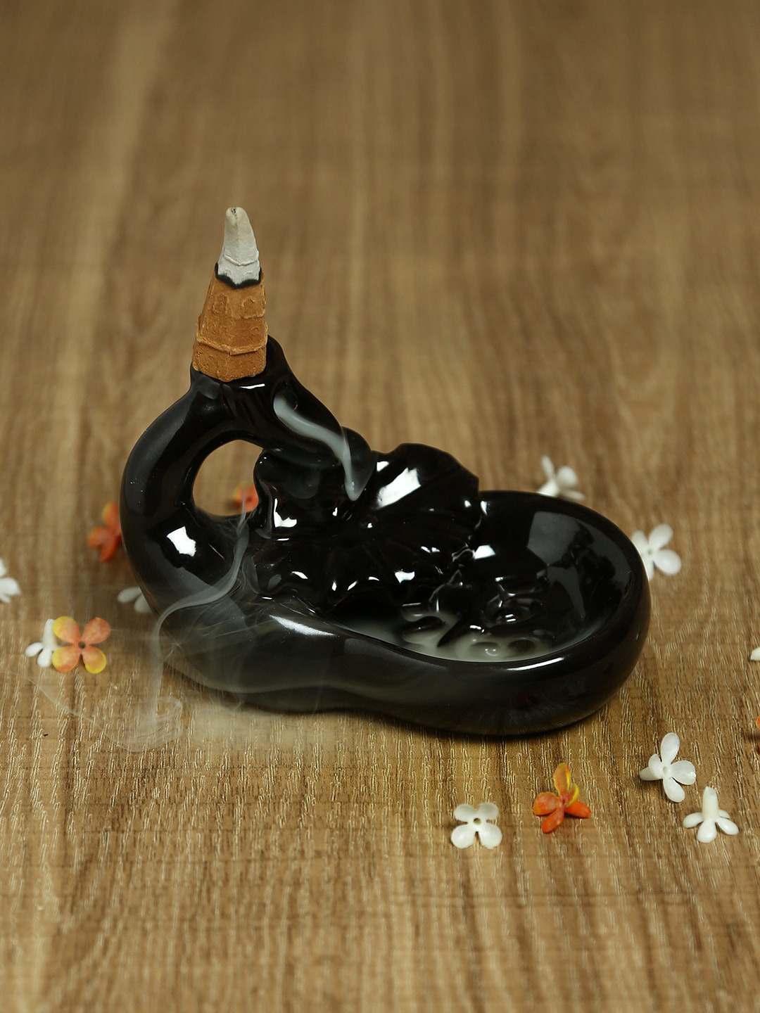 Aapno Rajasthan Black Resin Smoke Fountain With Backflow Incense Cone