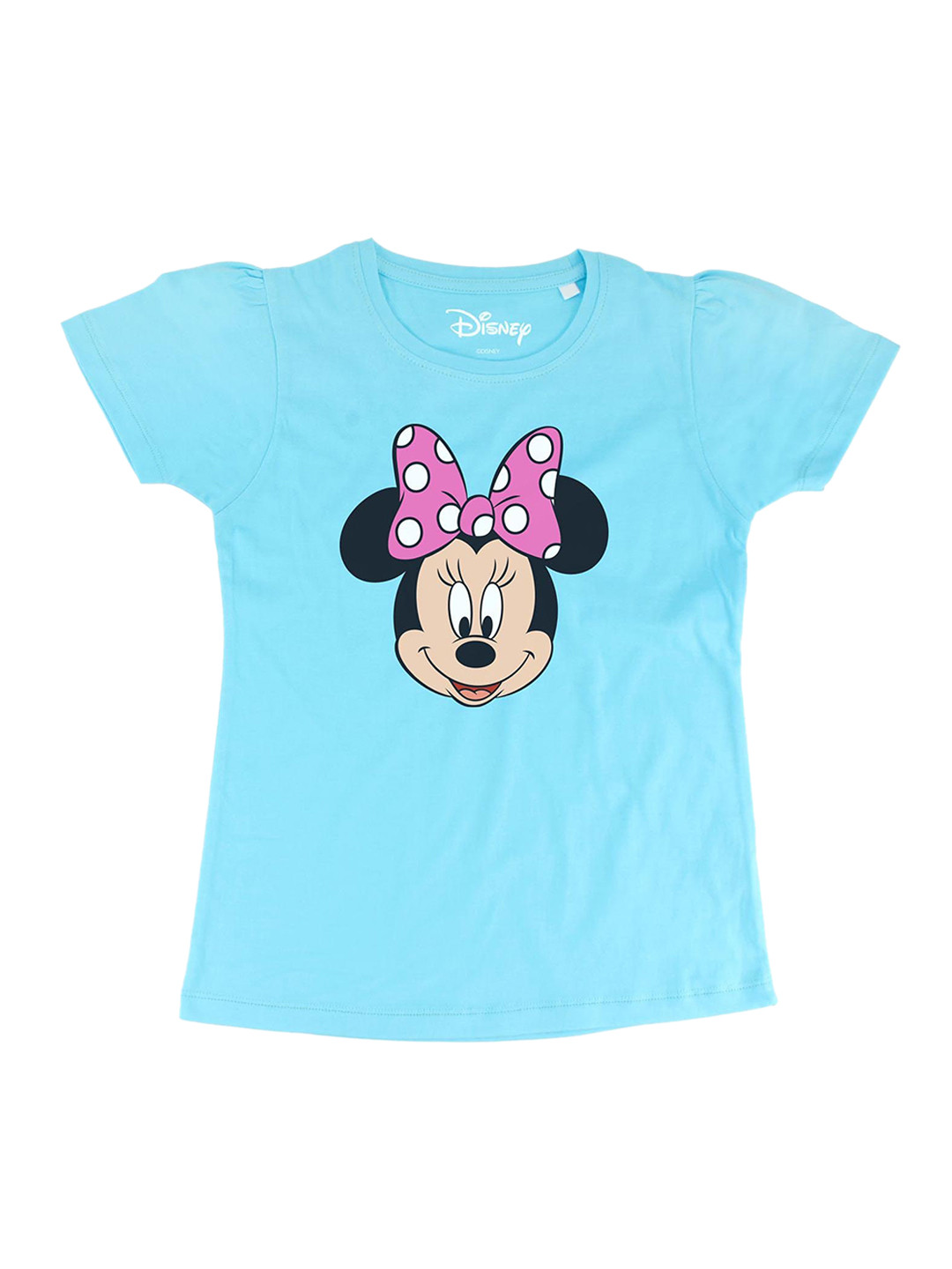 Minnie Girls Blue Minnie Mouse Printed Round Neck T-shirt