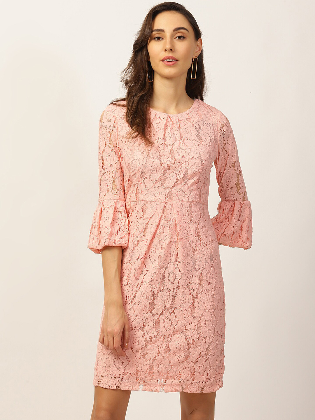 ZOELLA Women Peach-Coloured Self Design A-Line Dress