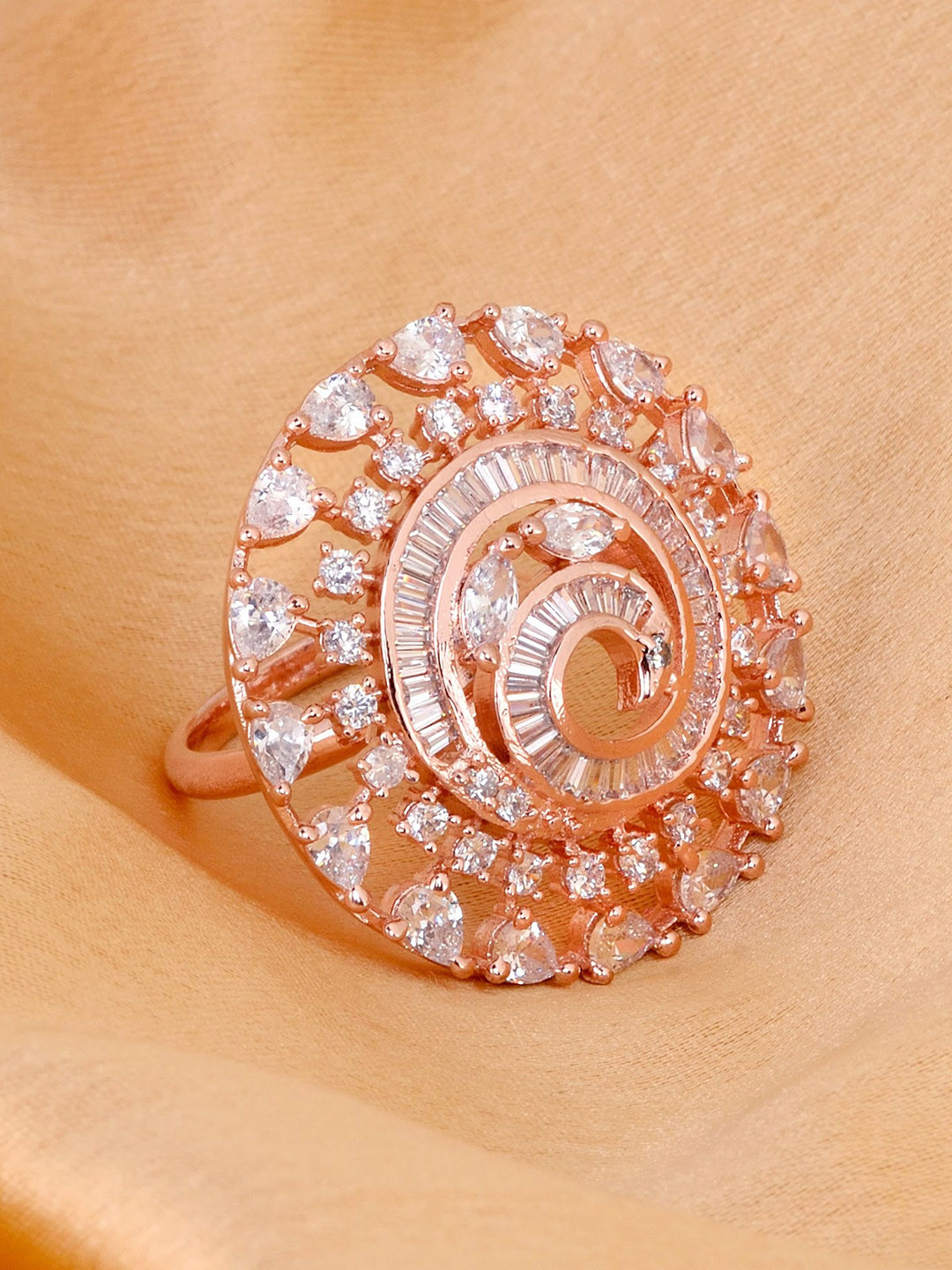 Saraf RS Jewellery Rose Gold-Plated and White CZ Stone Handcrafted Adjustable Ring