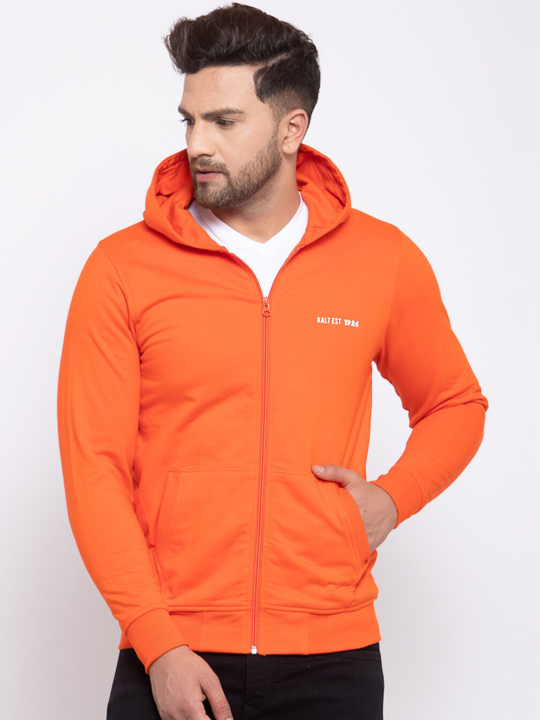 Kalt Men Orange Hooded Sweatshirt