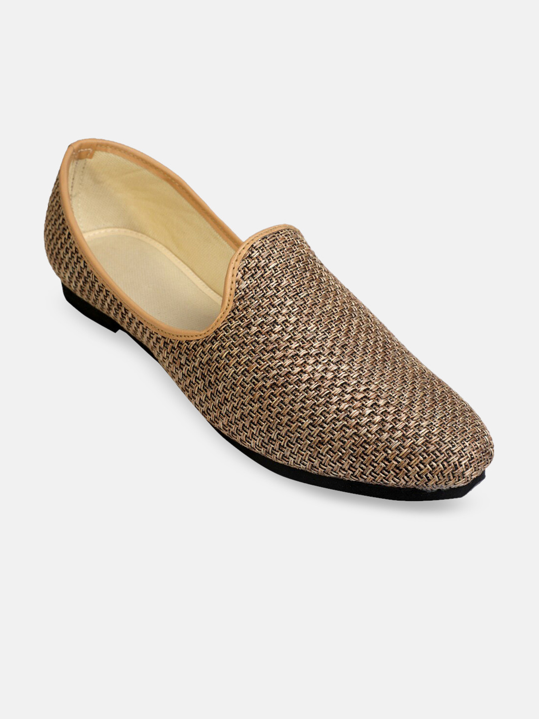 PANAHI Men Beige Woven Design Mojaris