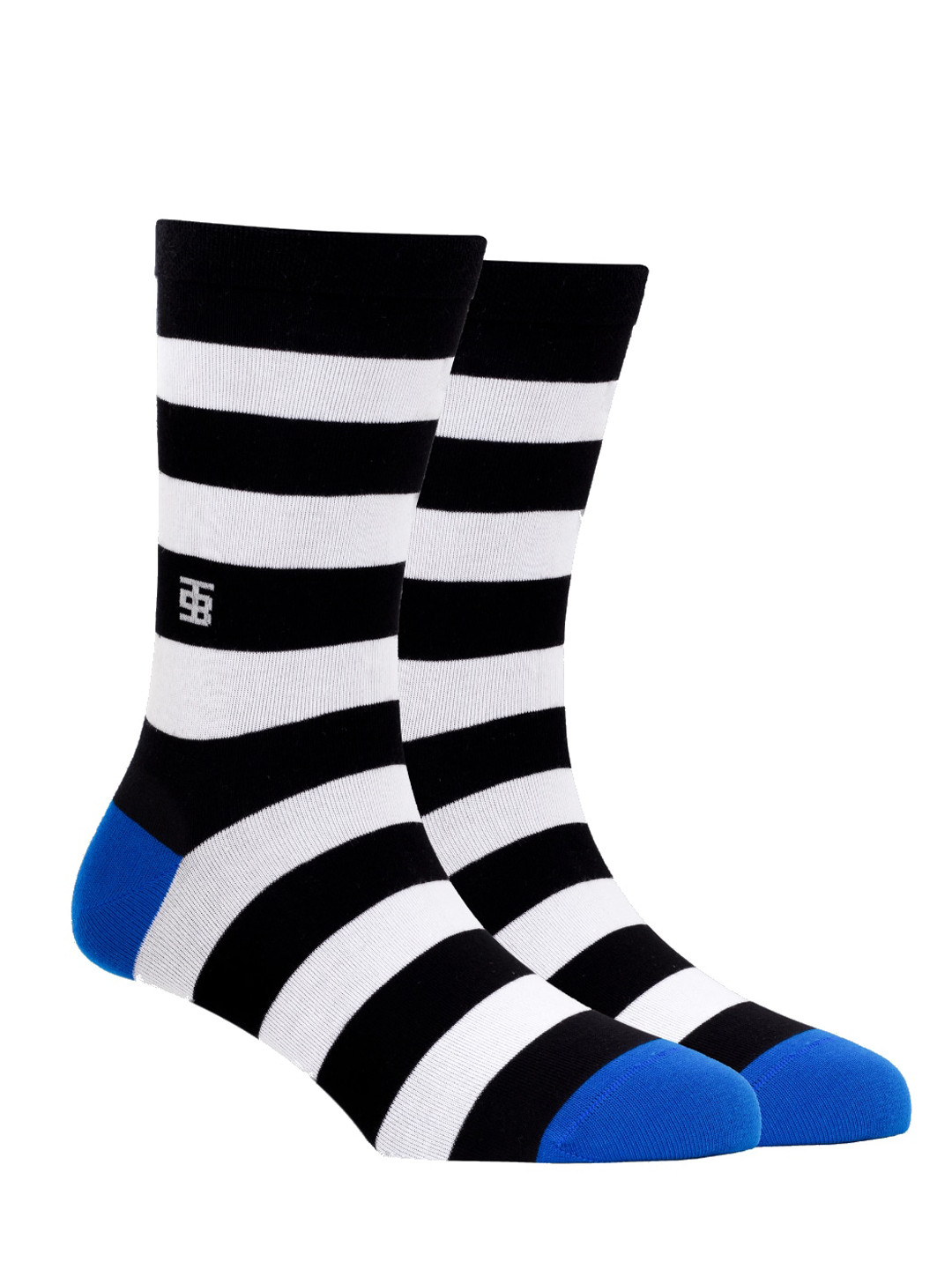 SockSoho Men Black & White Striped Anti-Bacterial Calf-Length Socks