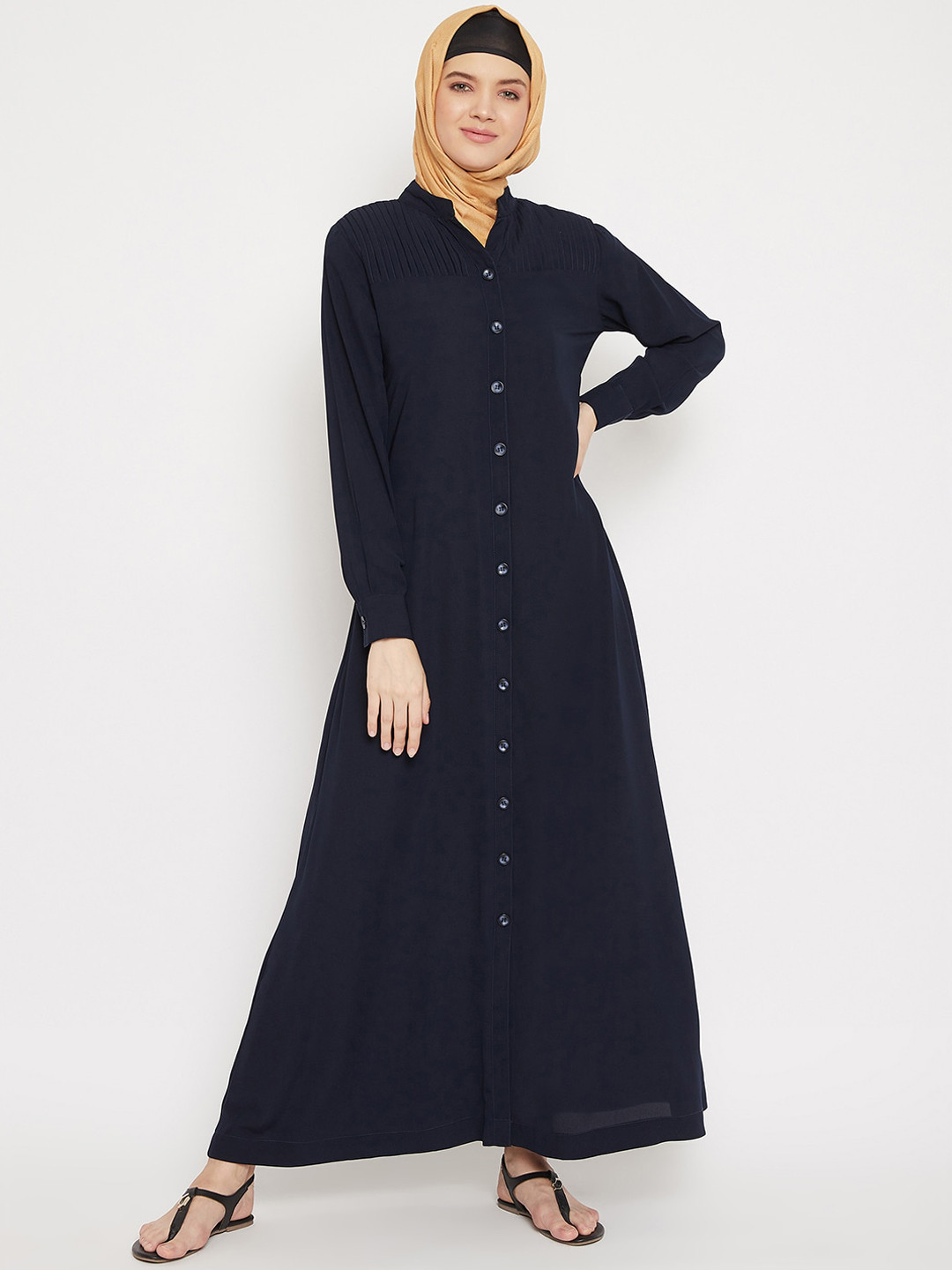 MOMIN LIBAS Women Navy Blue Solid Front Open Abaya
