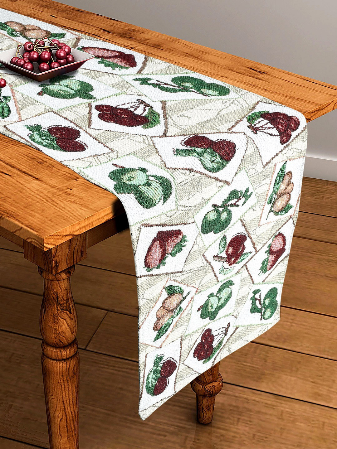 BELLA TRUE Beige And Green Mix Fruit Printed Table Runner