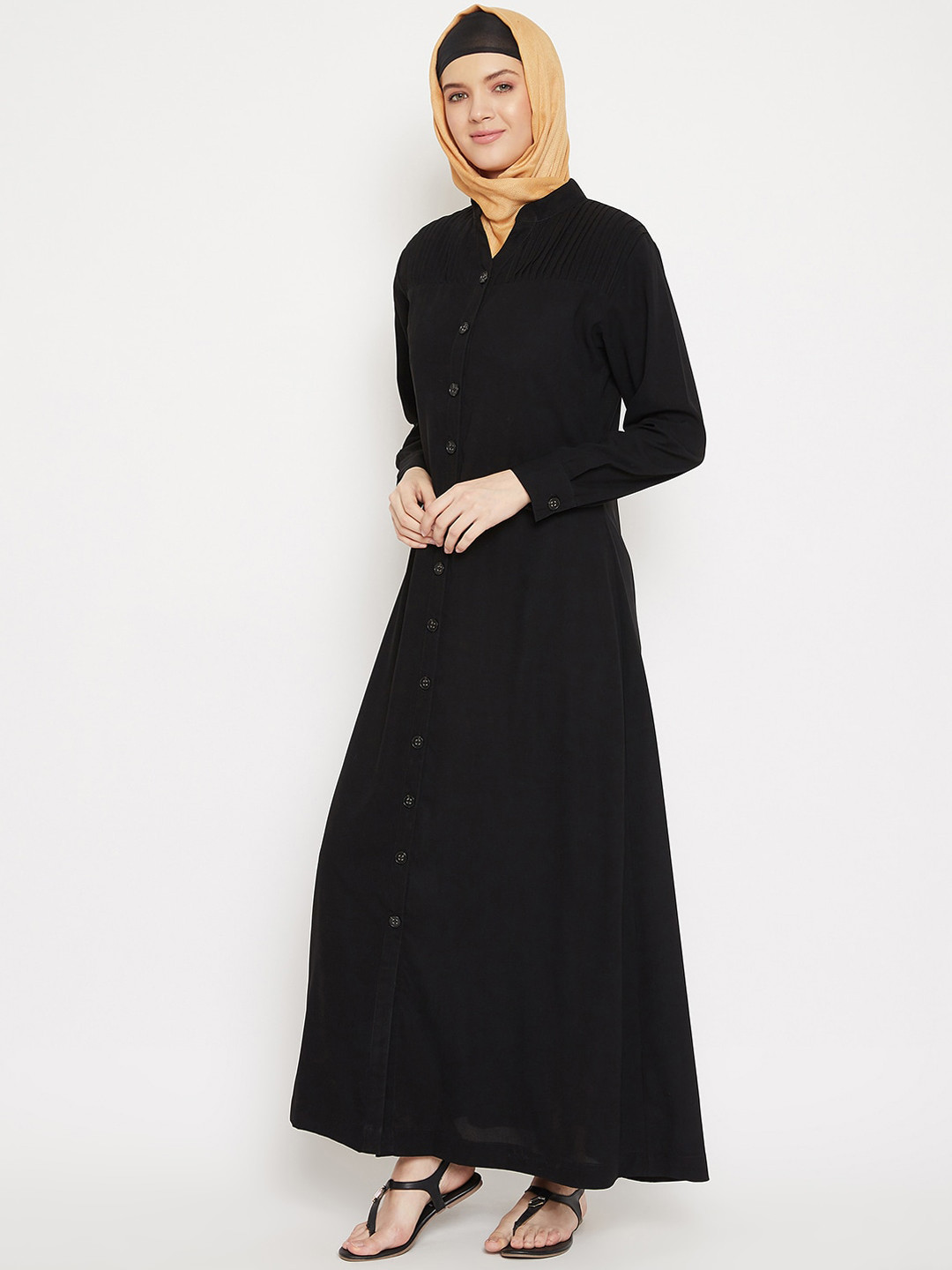 MOMIN LIBAS Women Black Solid Front Open Abaya