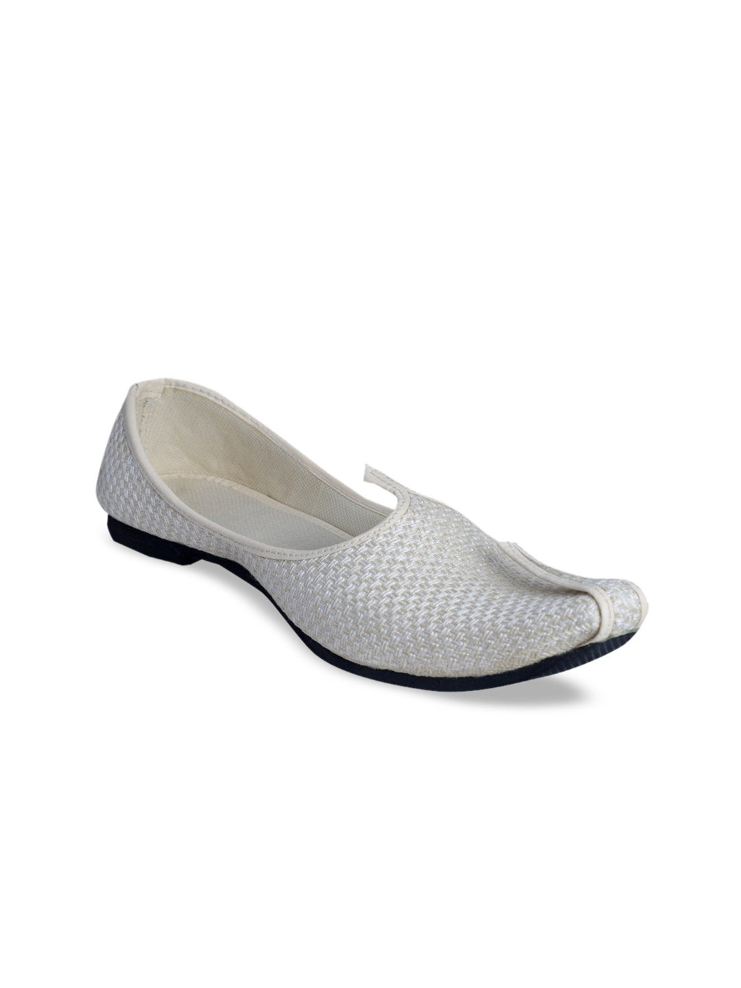 PANAHI Men Off-White Woven Design Handmade Mojaris