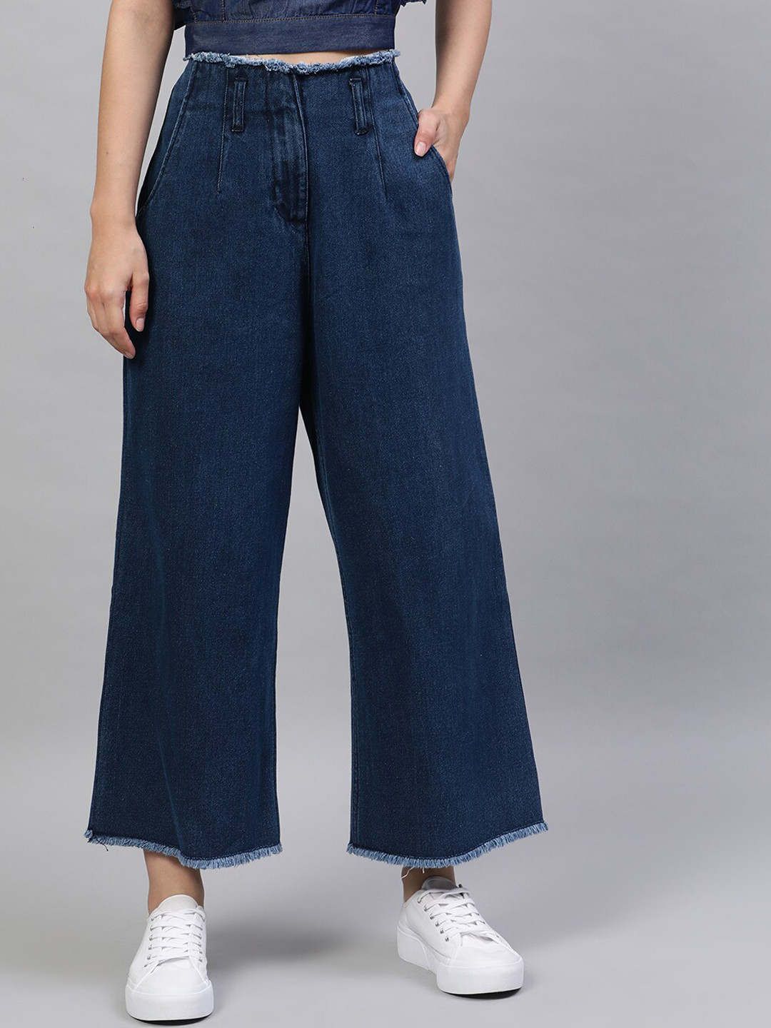 STREET 9 Women Blue Faded Parallel Wide Leg Trousers
