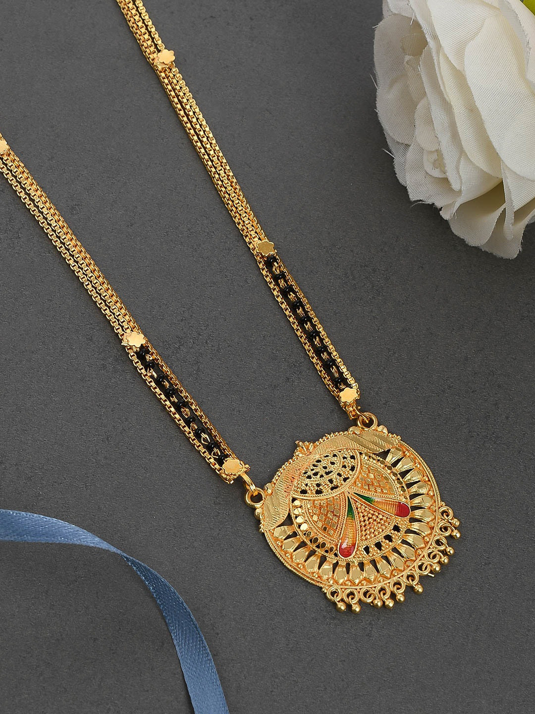 Silvermerc Designs Gold Plated Black & Red Beaded Meenakari Mangalsutra