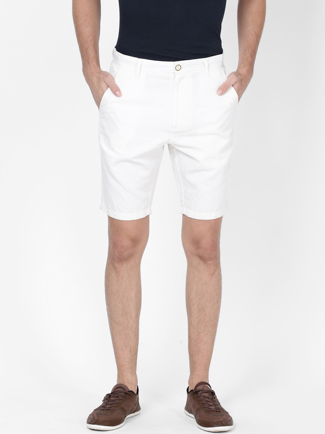 t-base Men White Solid Slim Fit Chino Shorts