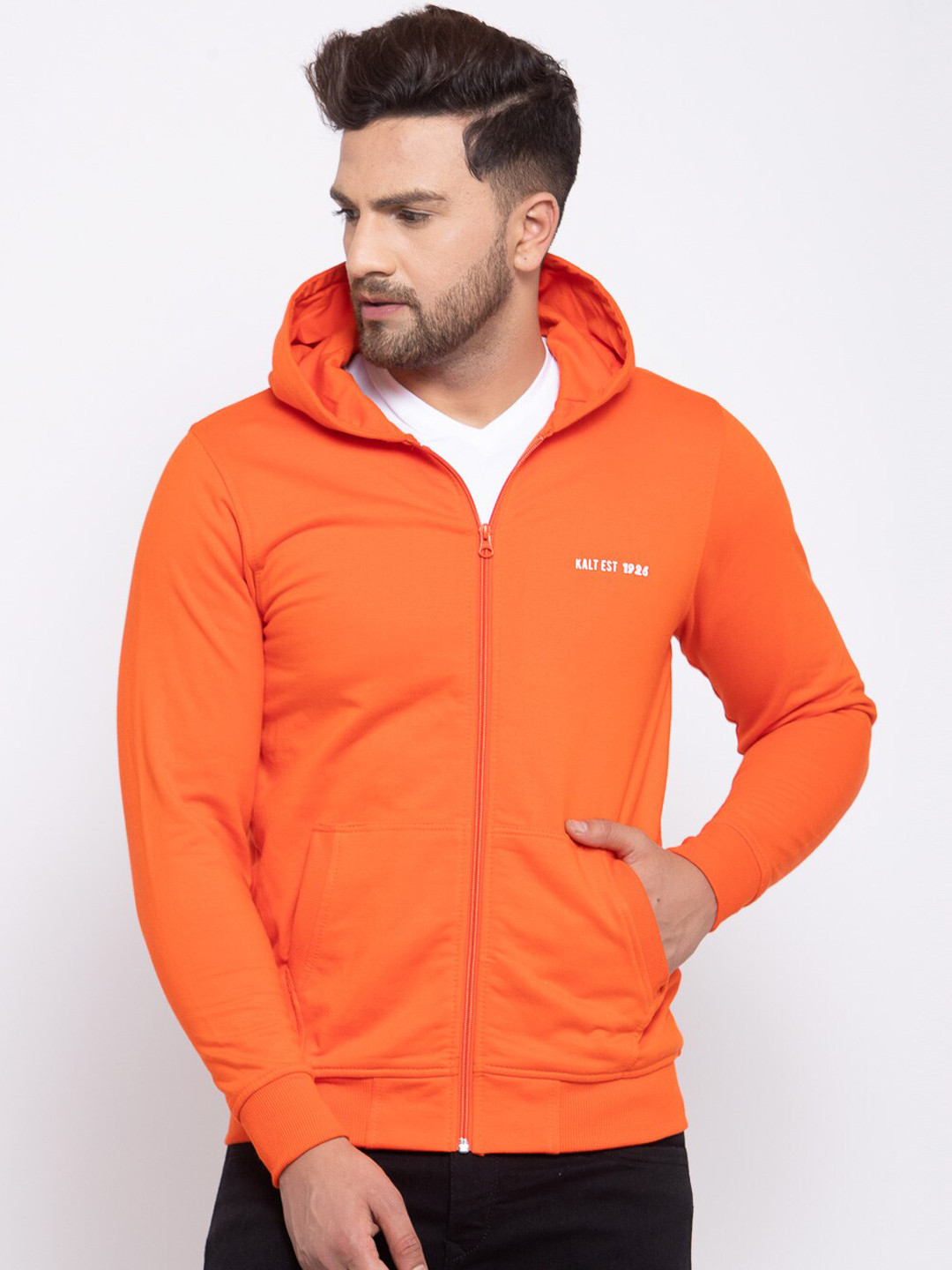 Kalt Men Orange Hooded Sweatshirt