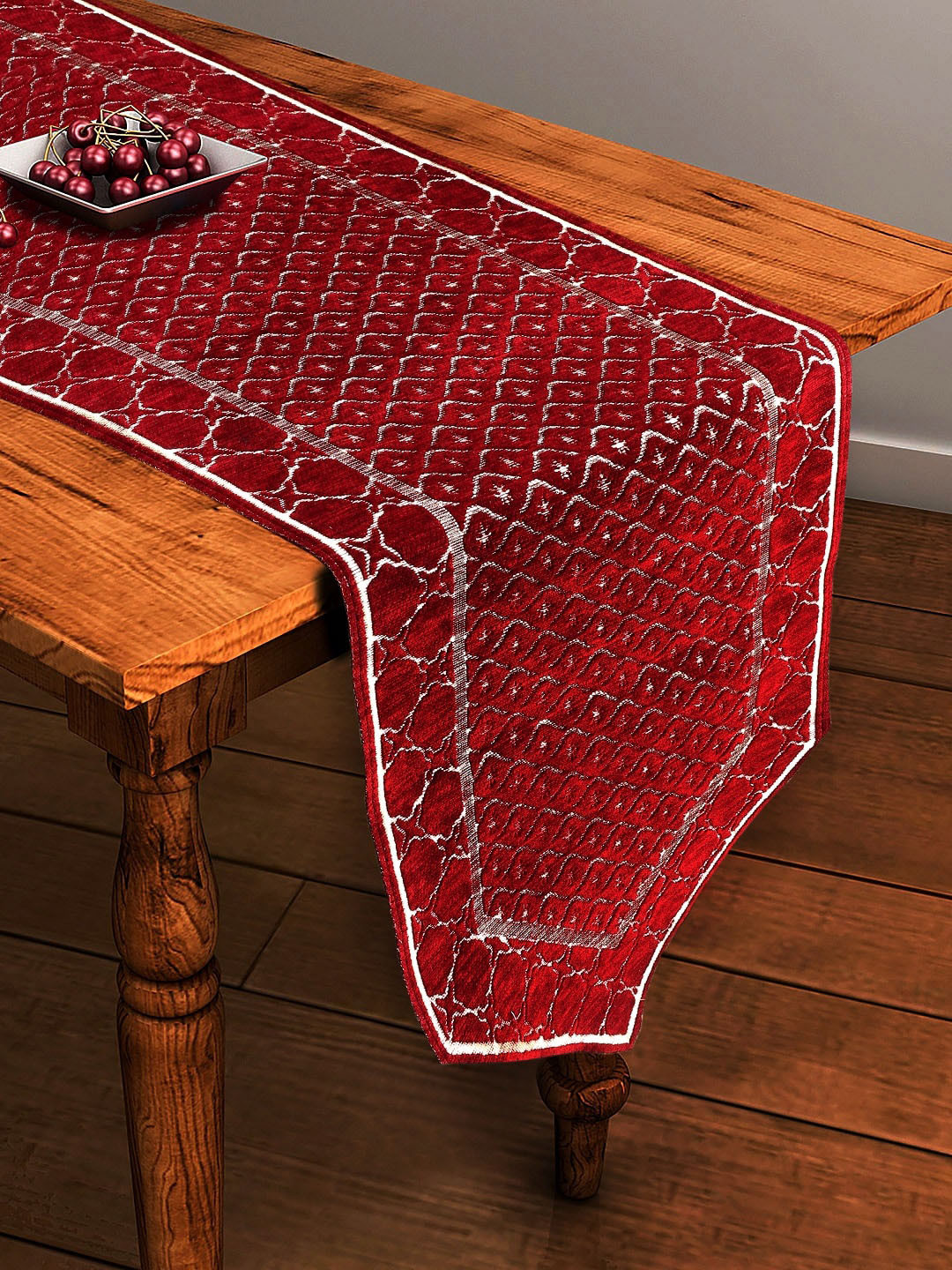 BELLA TRUE Maroon & White Printed Table Runner