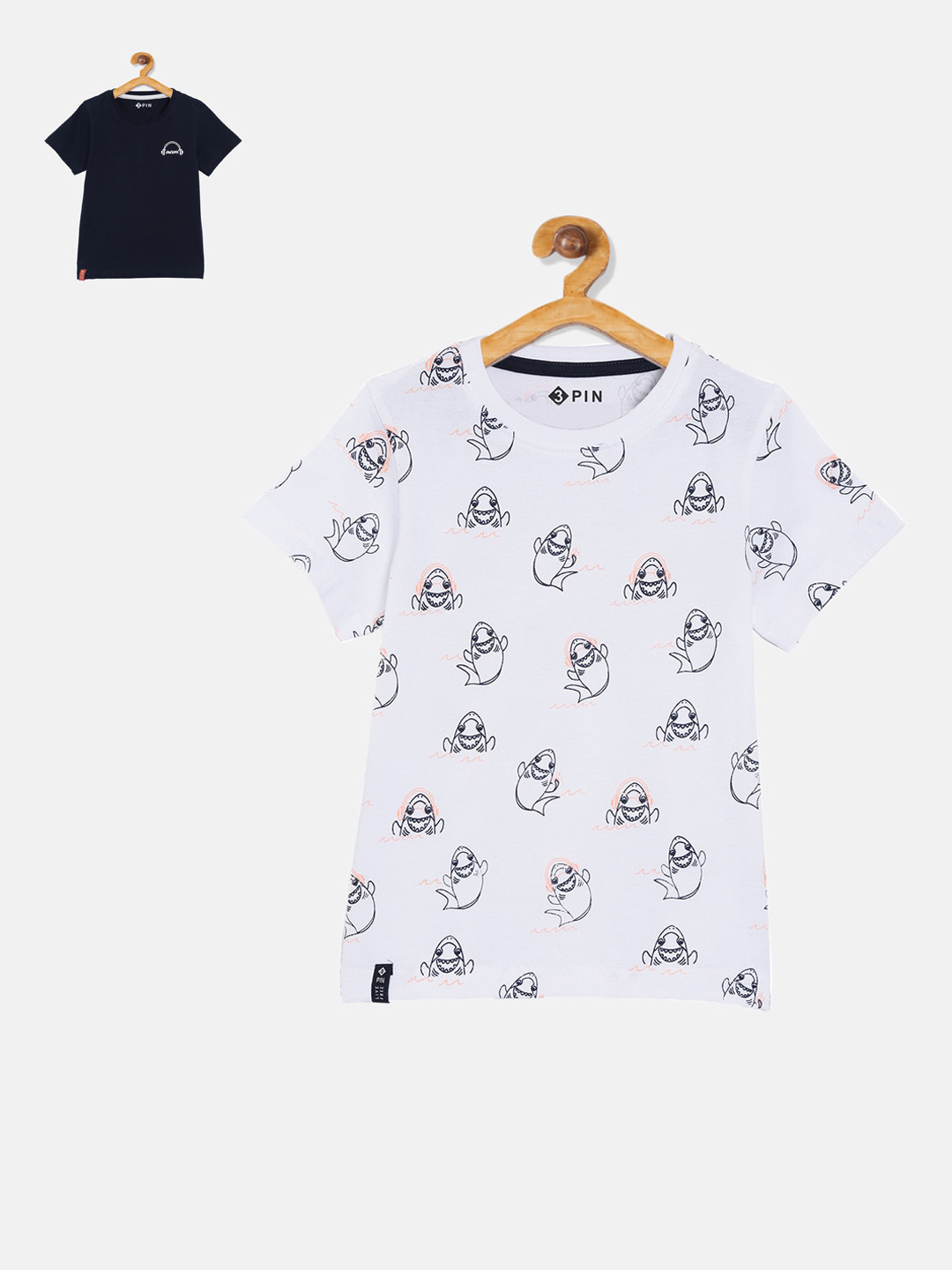 3PIN Boys White Printed Round Neck T-shirt