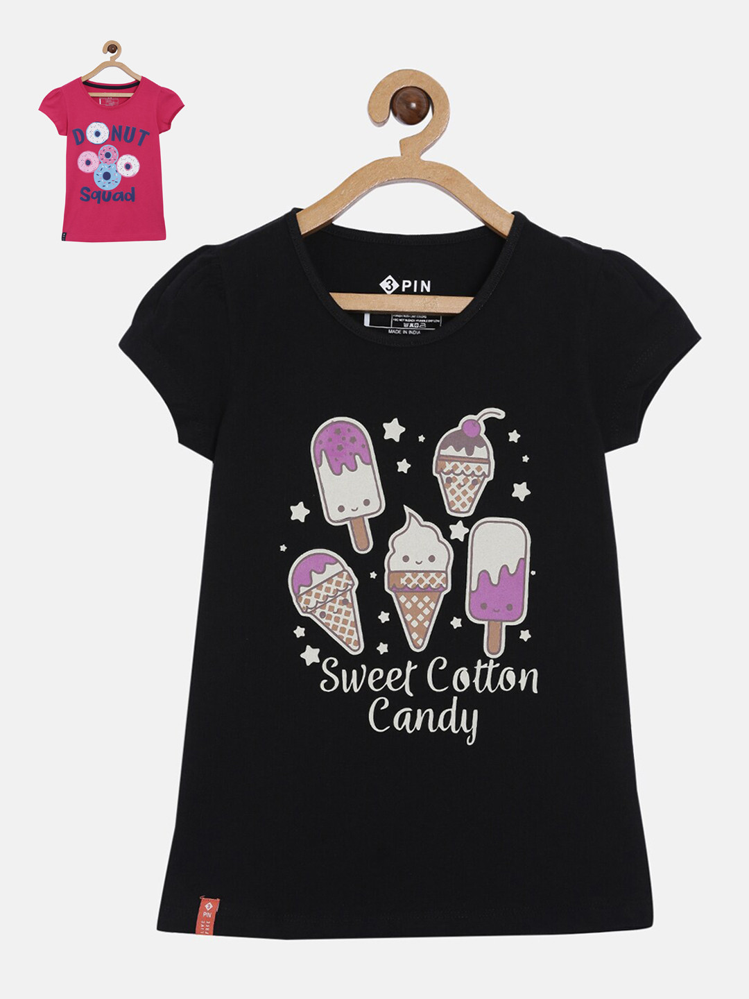 3PIN Girls Pink Printed Round Neck T-shirt