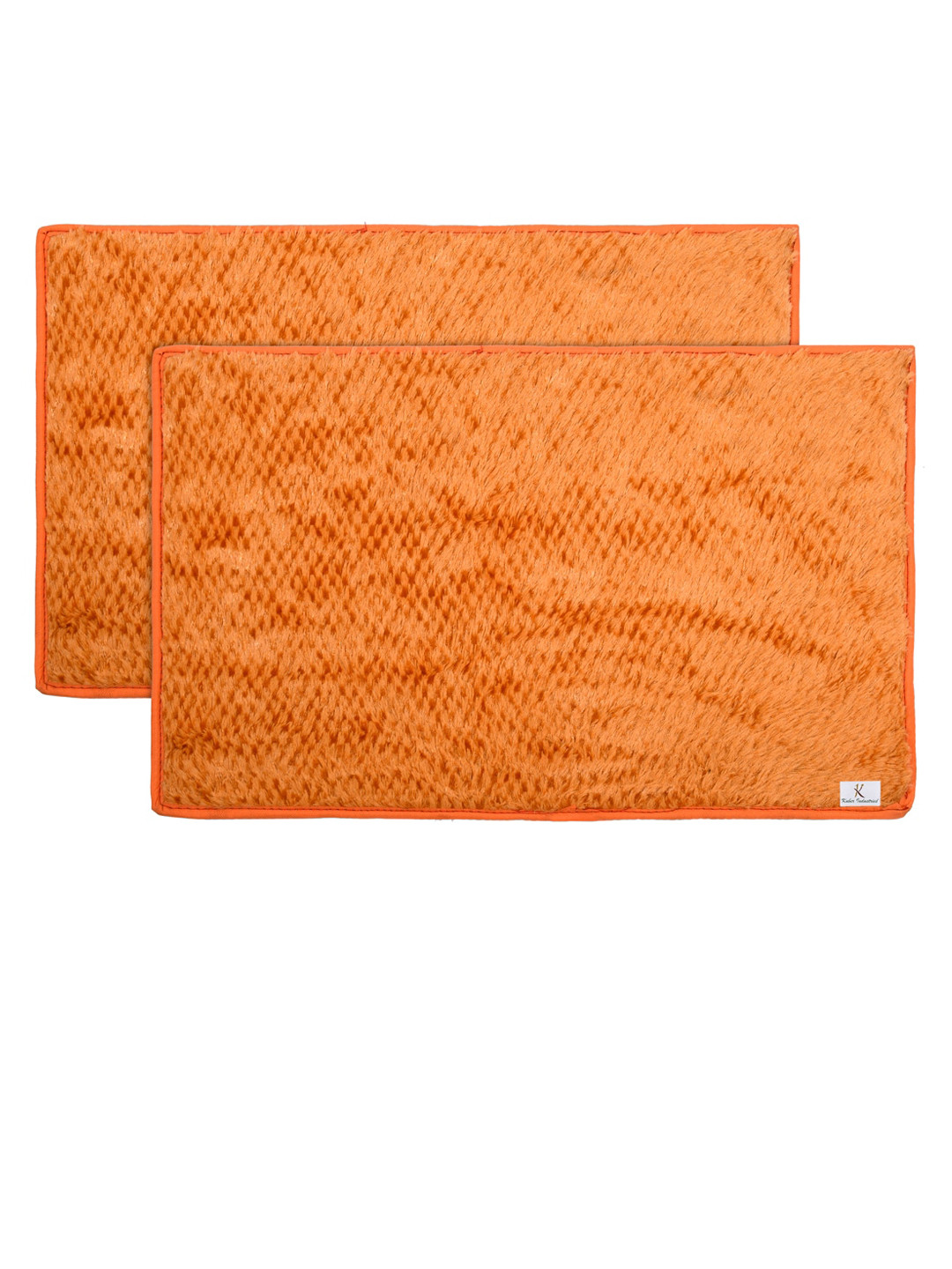 Kuber Industries Set Of 2 Orange Solid Shaggy Microfiber Anti-Skid Rectangular Doormats