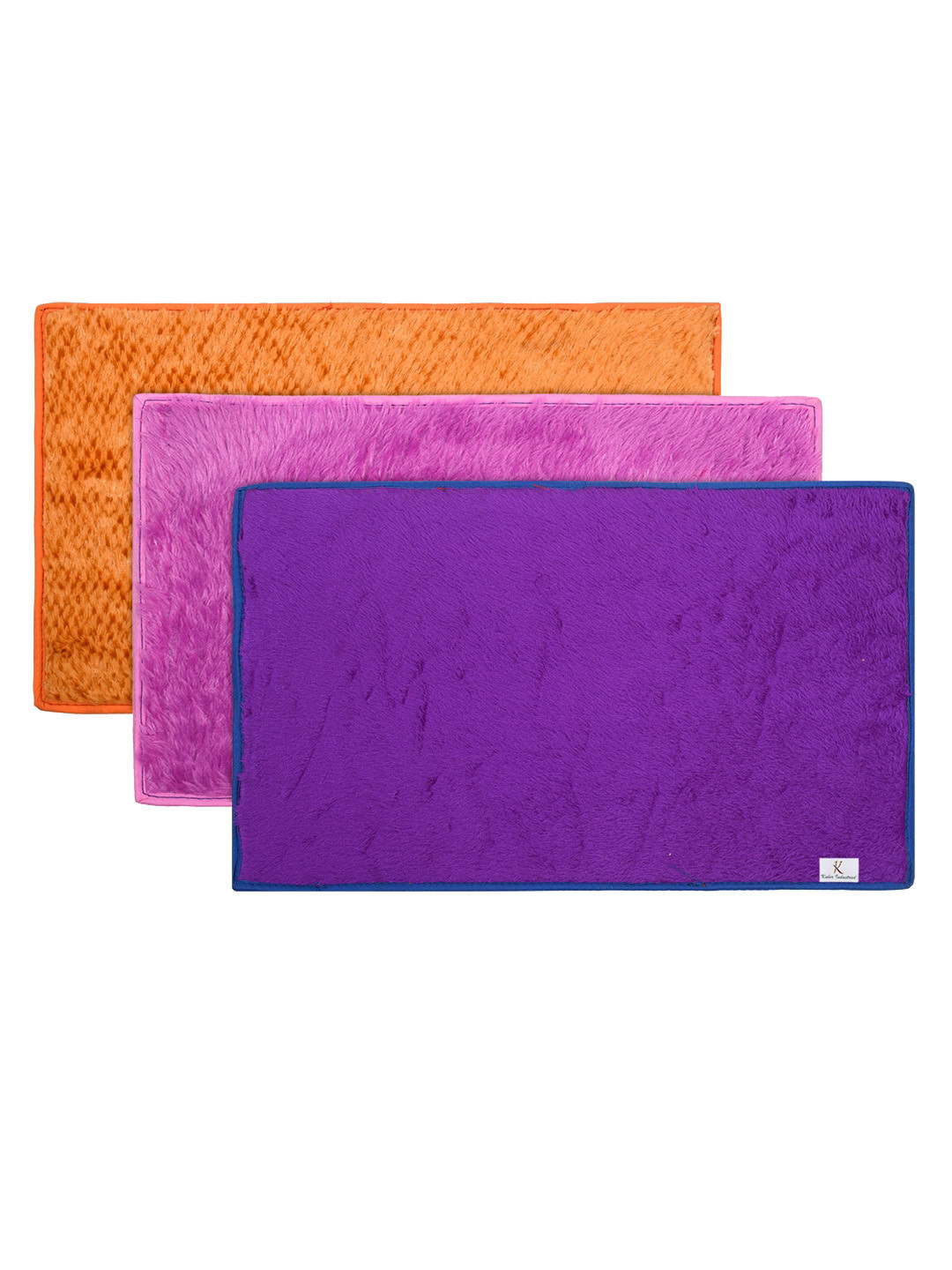 Kuber Industries Set Of 3 Solid Purple Shaggy Microfiber Anti-Skid Rectangular Doormat