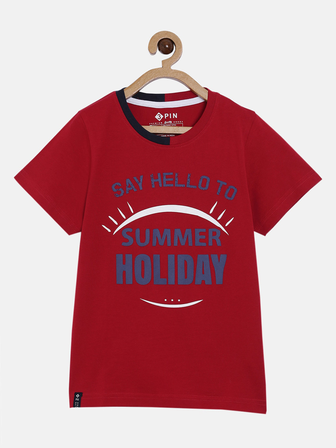 3PIN Boys Red Printed Round Neck T-shirt