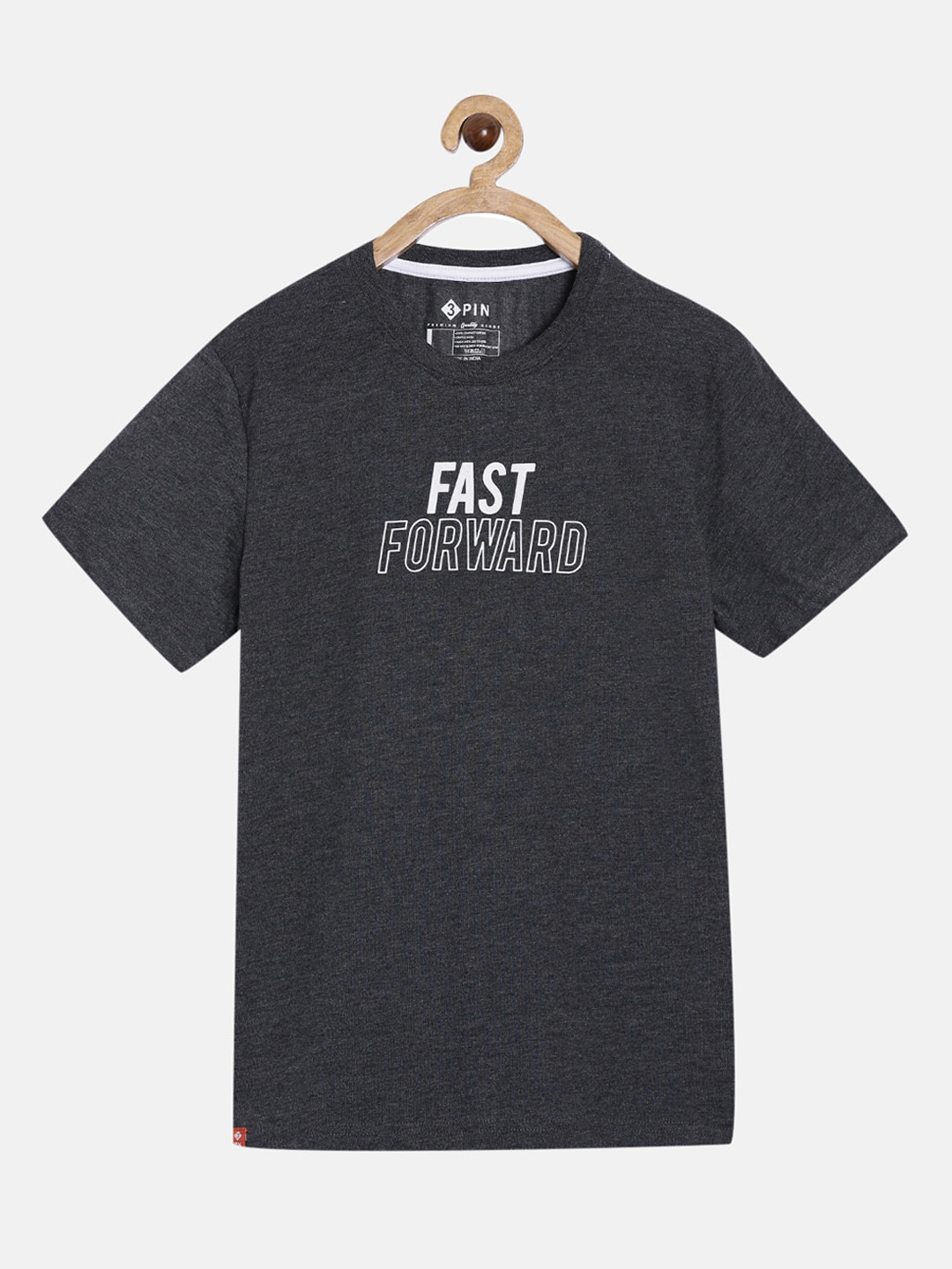 3PIN Boys Charcoal Printed V-Neck T-shirt