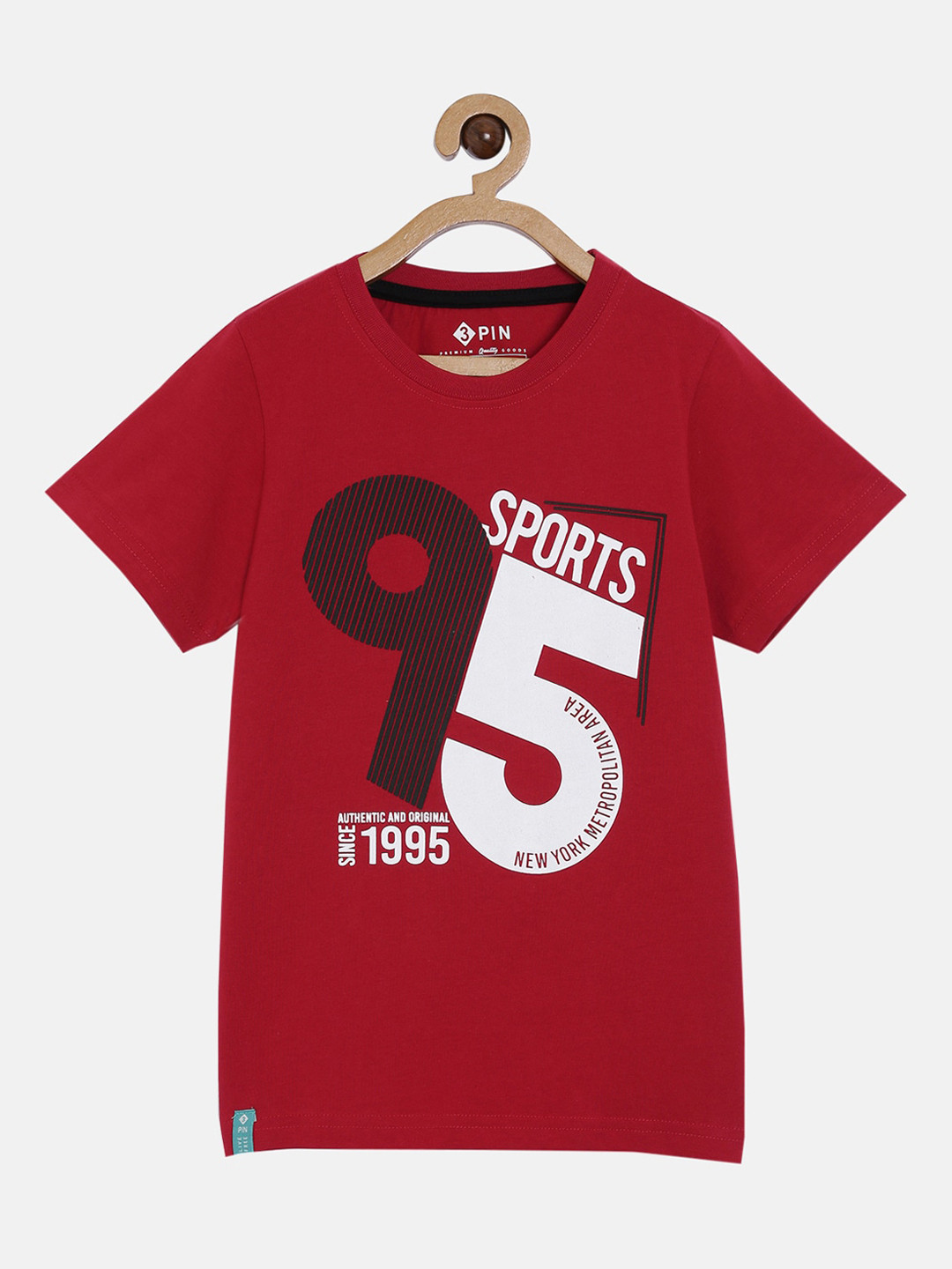 3PIN Boys Red Colourblocked Round Neck T-shirt