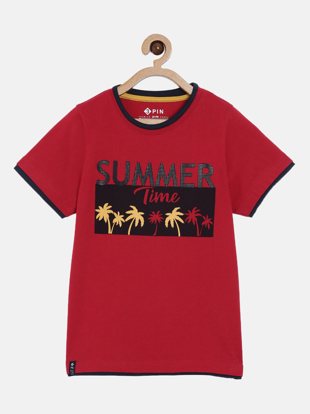 3PIN Boys Red Printed Round Neck T-shirt