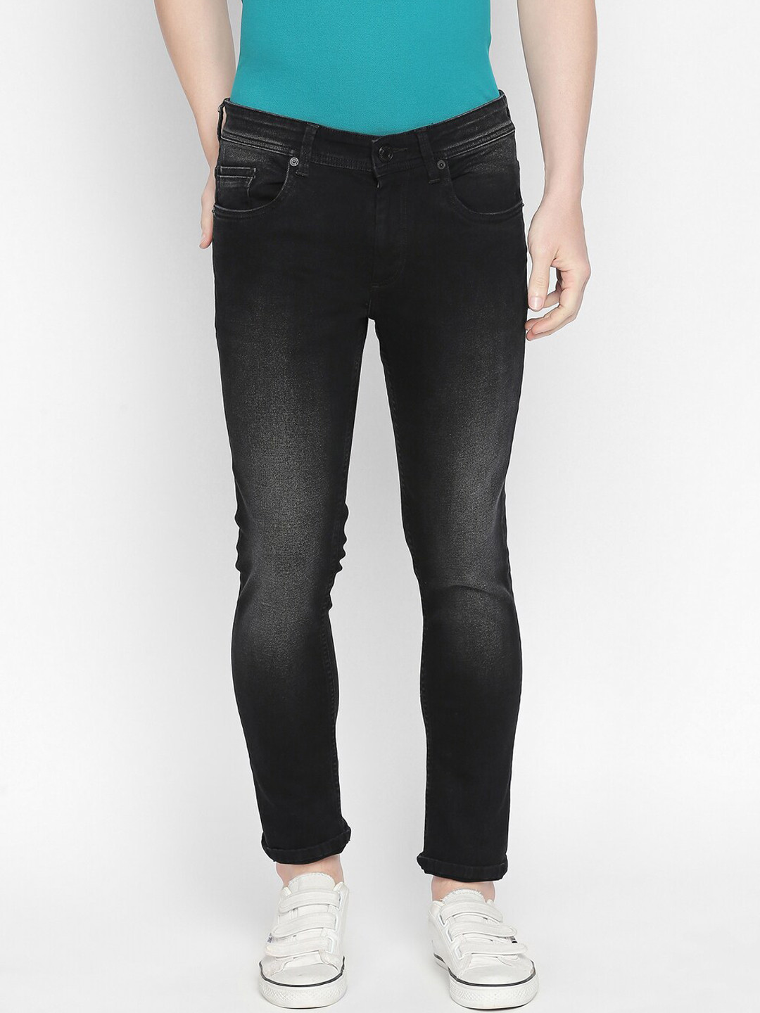 Basics Men Black Skinny Fit Low-Rise Mildly Distressed Jeans