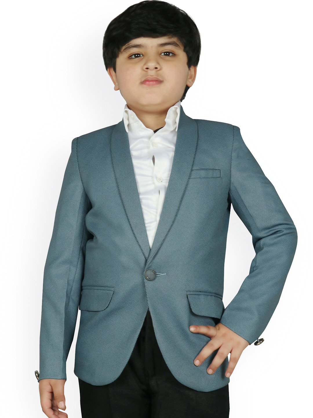 SG YUVRAJ Boys Teal Self Design Single-Breasted Regular Blazer