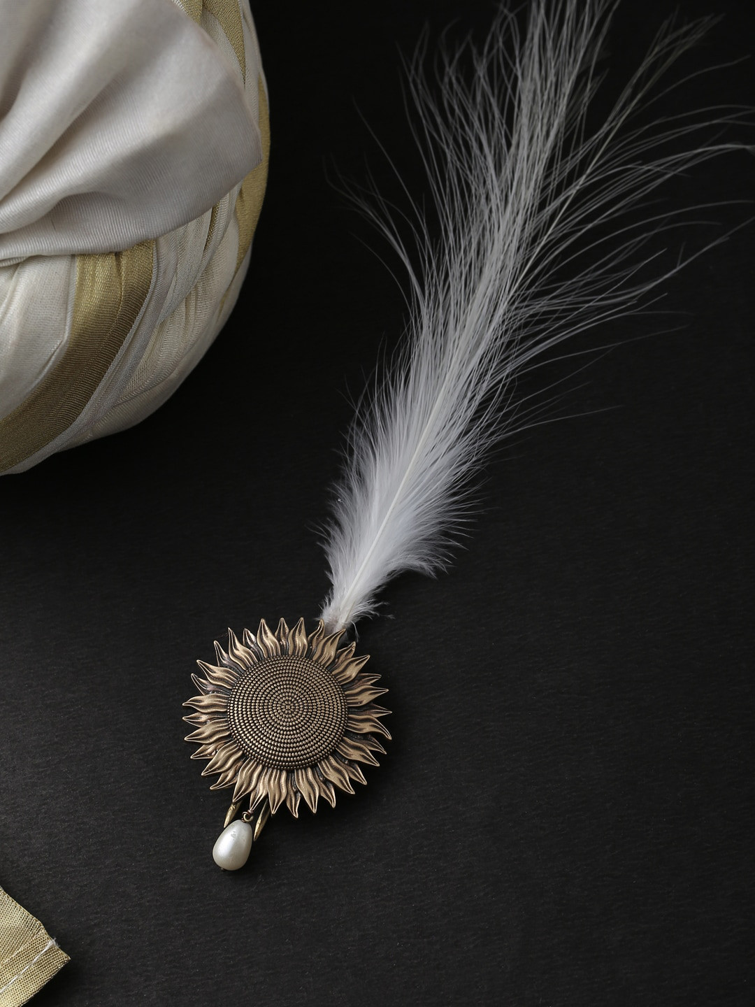 COSA NOSTRAA Men Antique Gold-Toned Sunflower Kalangi