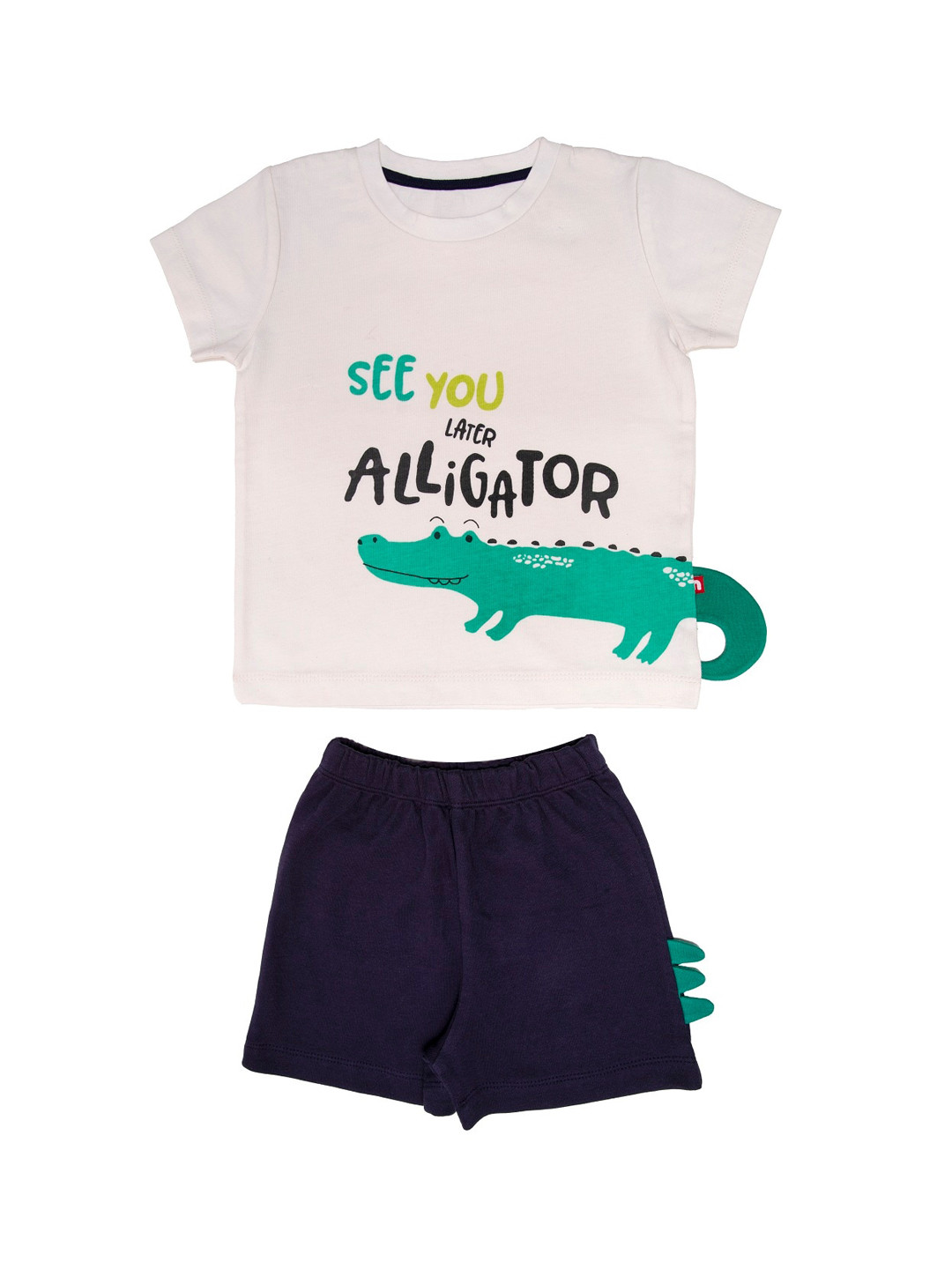 Nino Bambino Boys White & Navy Blue Printed T-shirt with Shorts