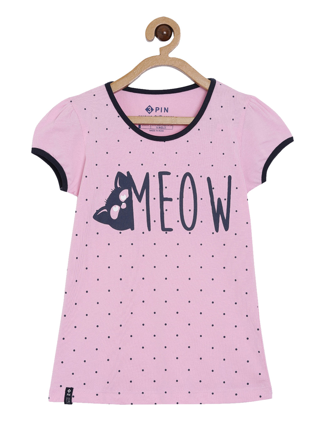 3PIN Girls Pink Printed Round Neck T-shirt