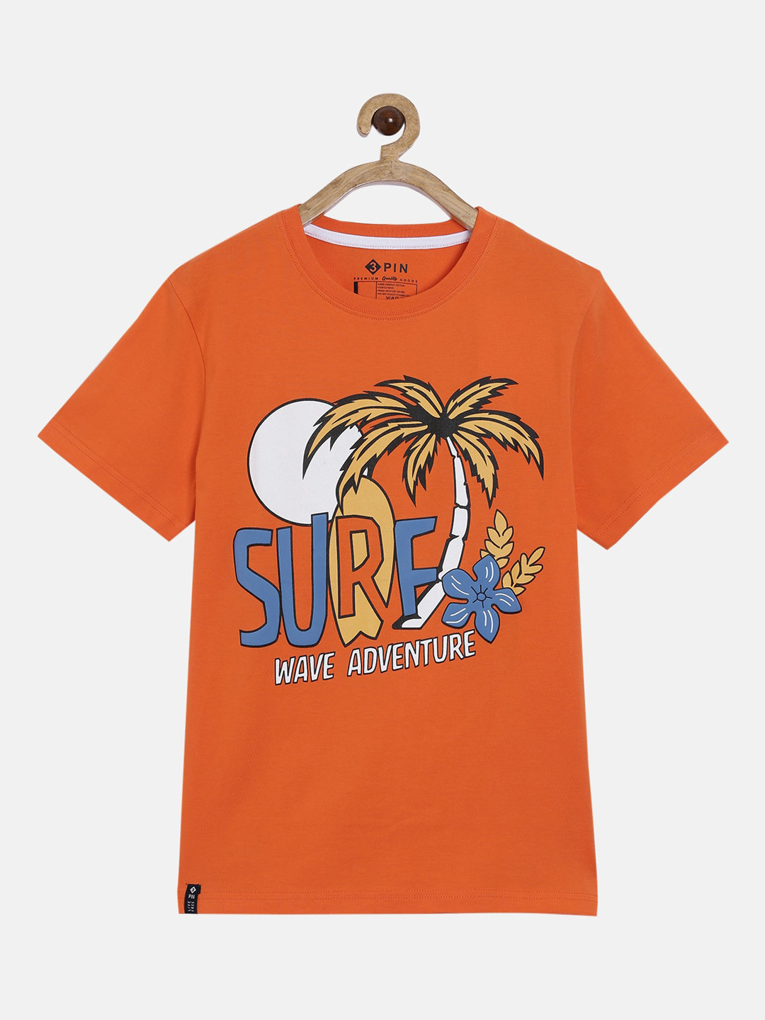 3PIN Boys Orange Printed Round Neck T-shirt