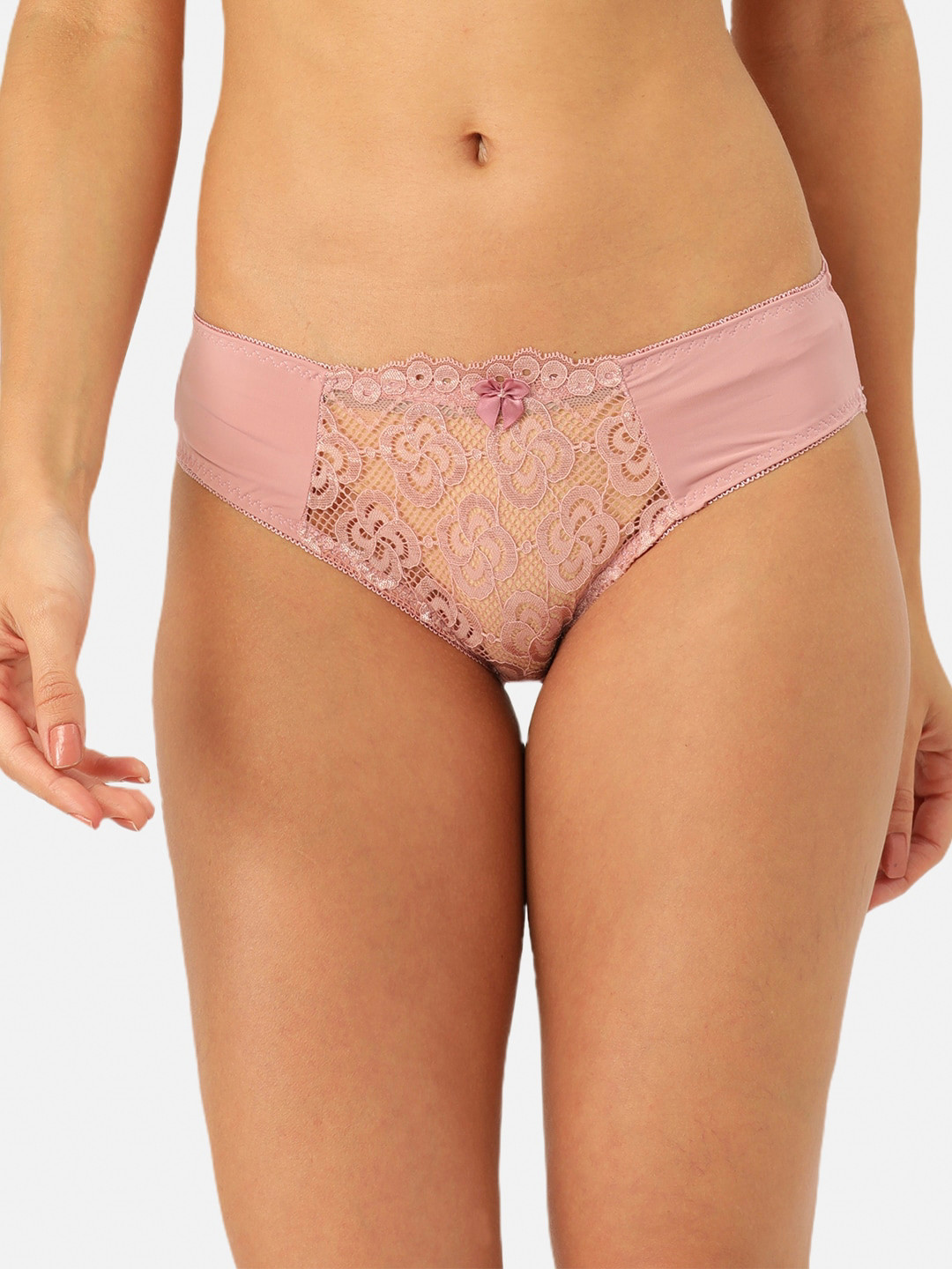 MAKCLAN Women Pink Solid Lace Basic Briefs K11013PM
