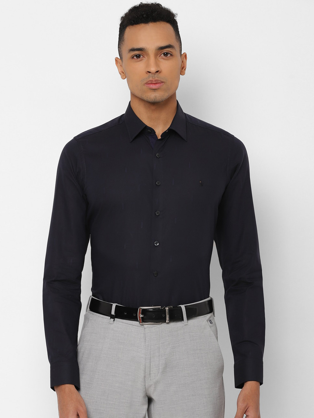 SIMON CARTER LONDON Men Navy Blue Slim Fit Self Design Casual Shirt