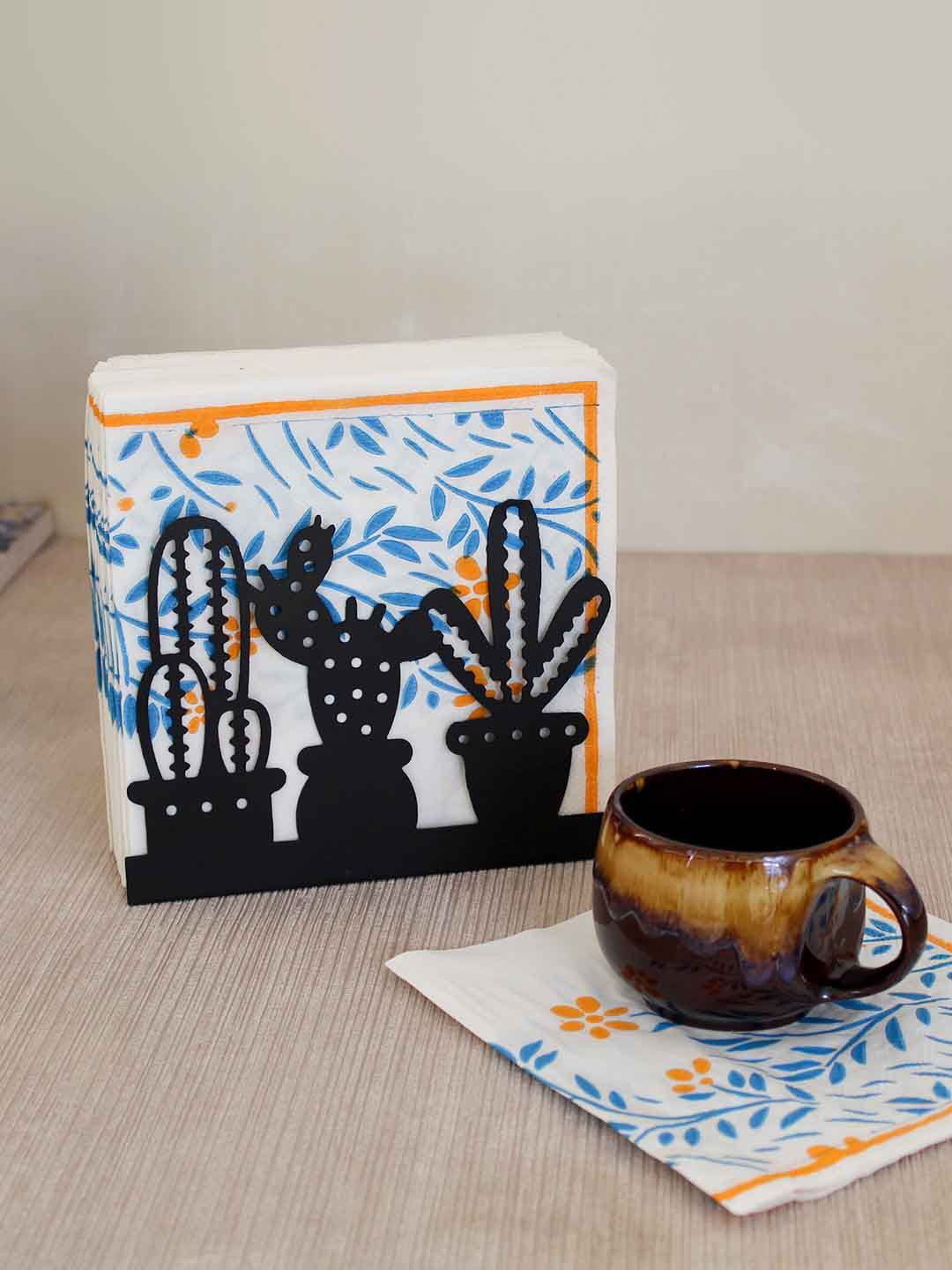 TIED RIBBONS Black Cactus Textured Metal Napkin Holder