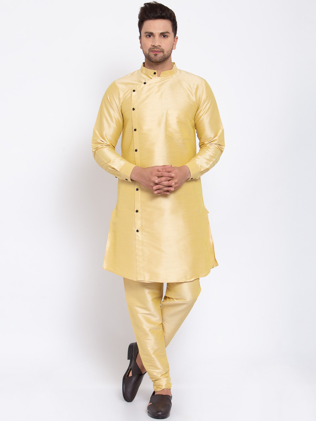 KLOTTHE Men Gold-Coloured Thread Work Cotton & Silk Kurta