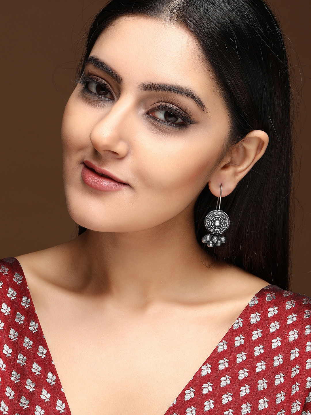 Rubans Oxidised Silver-Plated Handcrafted Filligree & Ghungroo Drop Earrings