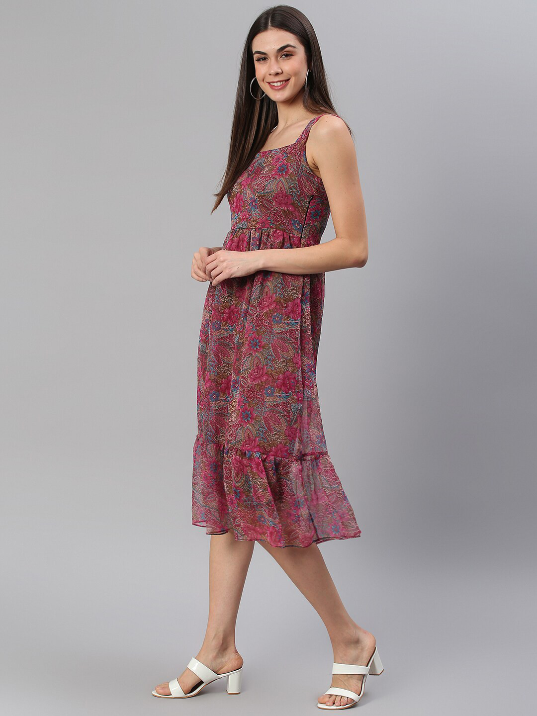 Cation Women Pink & Brown Printed A-Line Dress