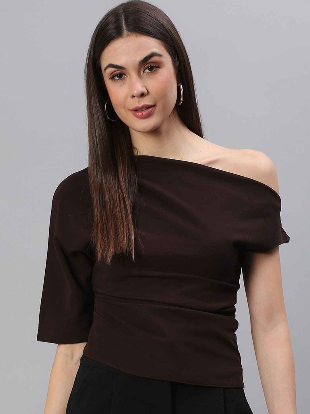 Cation Brown One Shoulder Regular Top