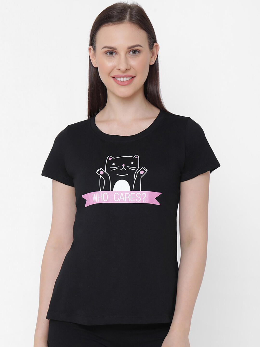 Soie Women Black & White Printed Lounge T-shirt