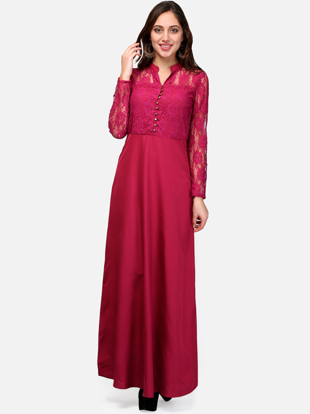 V&M Women Pink Self Design Maxi Dress