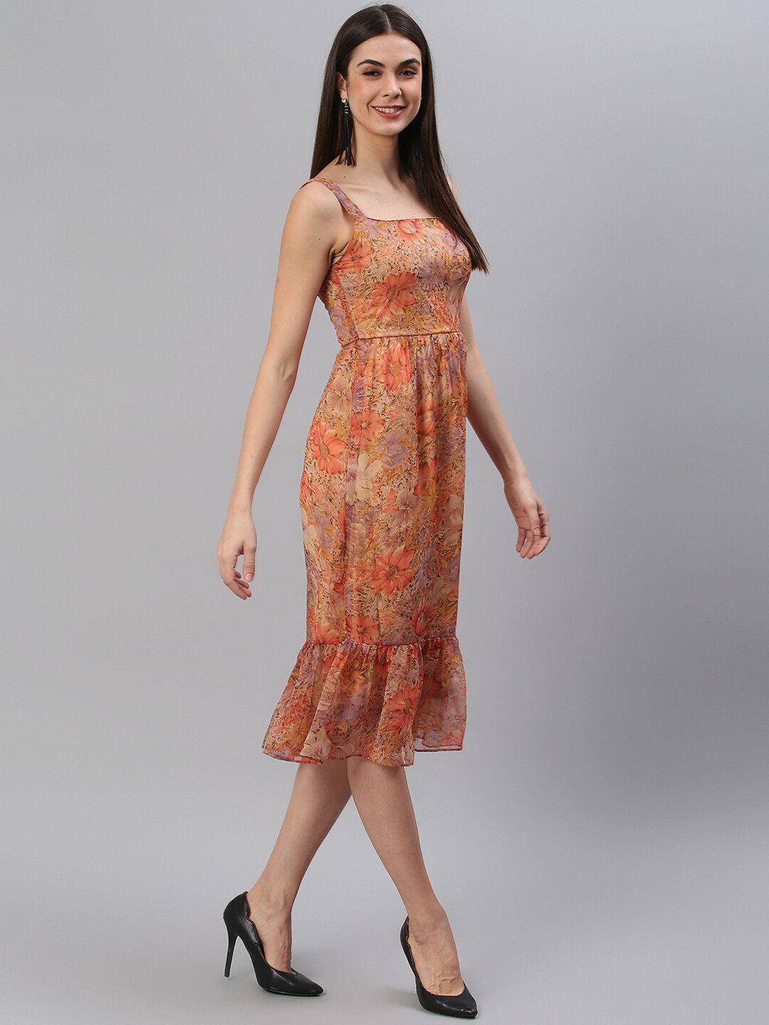 Cation Women Yellow & Beige Printed A-Line Dress