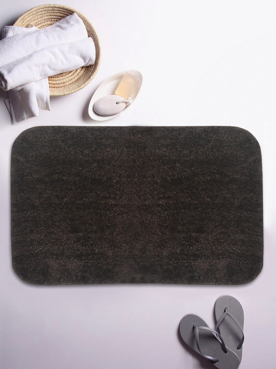 BIANCA Brown Patterned Microfibre 1700 GSM Rectangular Ultra-Soft Anti-Skid Bath Mat