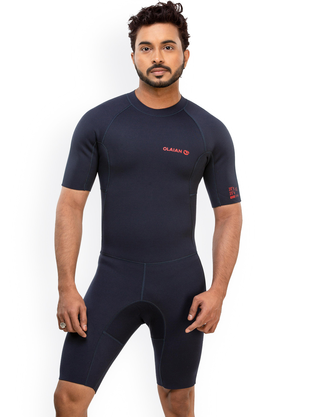 Decathlon OLAIAN - Mens Navy Blue Half-Sleeve Back-Zip SwimSuit With Shorts
