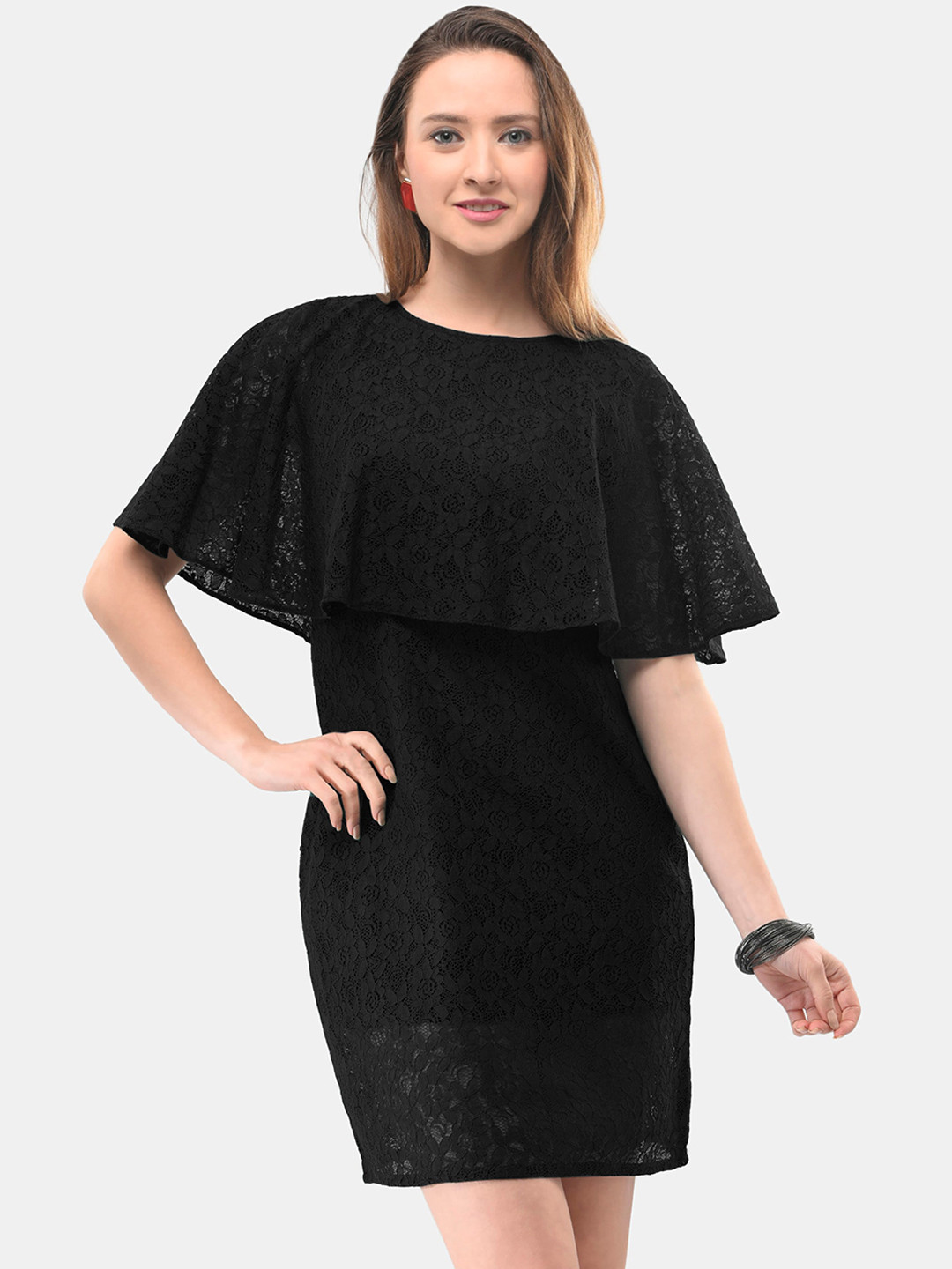 V&M Women Black Self Design Cotton Sheath Dress