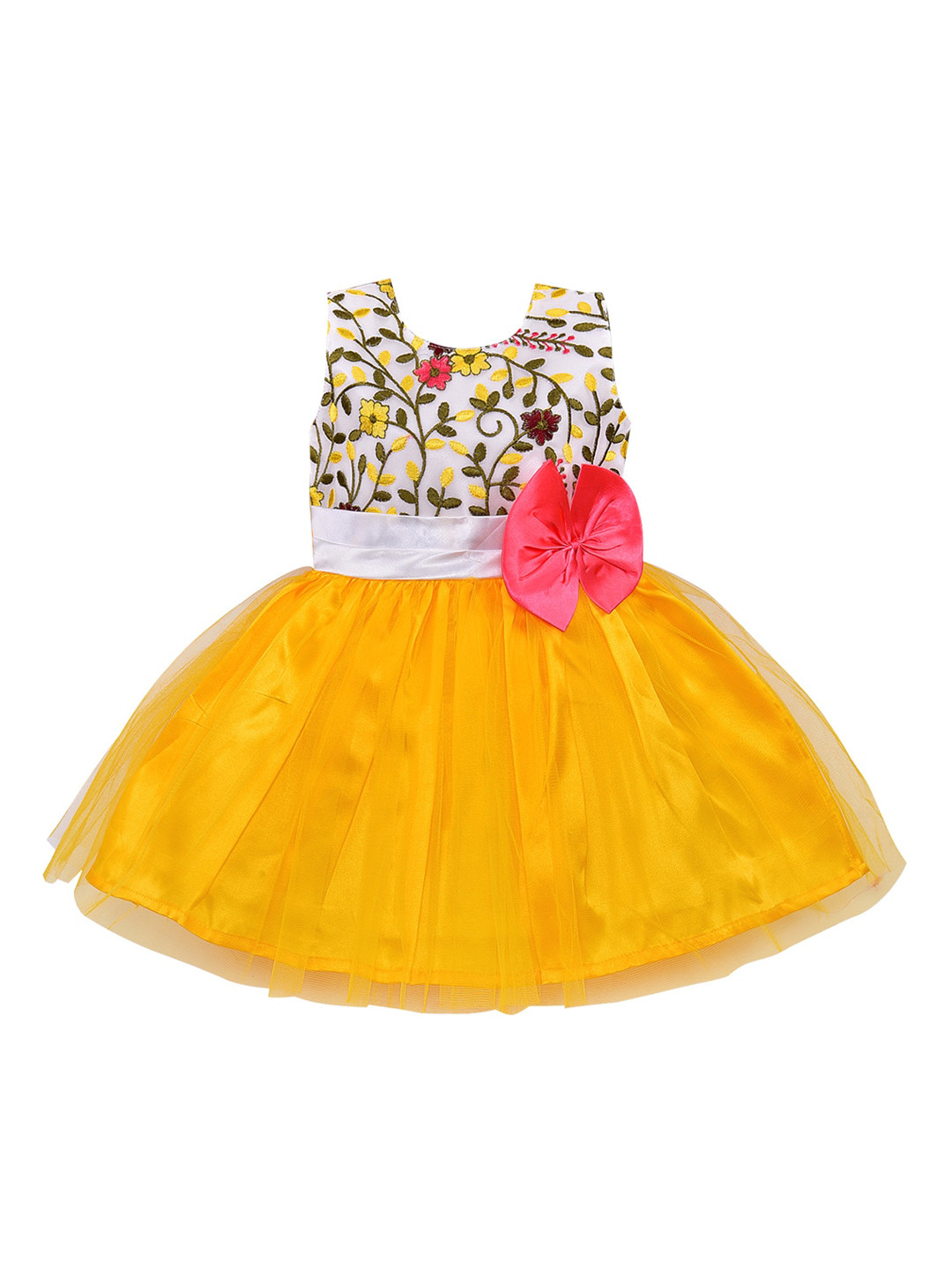 Wish Karo Girls Yellow Floral Printed Fit and Flare Dress